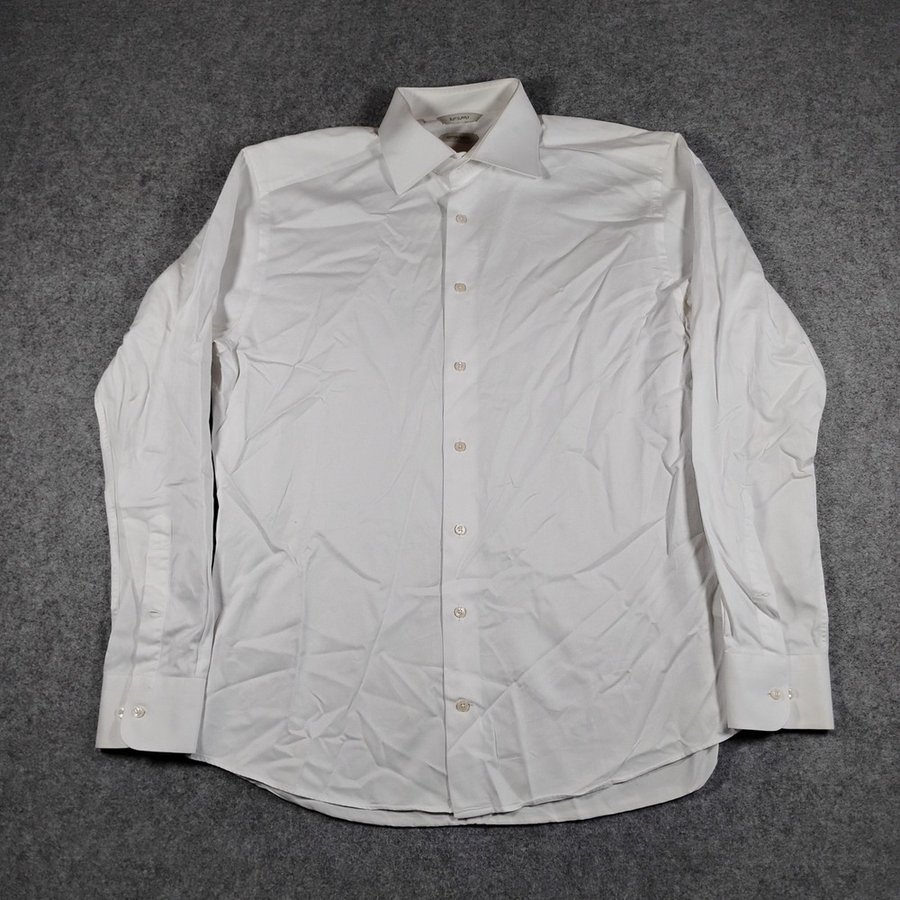 Suit Supply Mens White Two-Ply Cotton Twill Spread Collar Dress Shirt 16 41 Slim